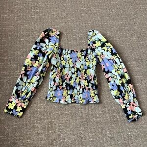 Free People Ariana Floral Printed Puff Sleeve Crop Top Small